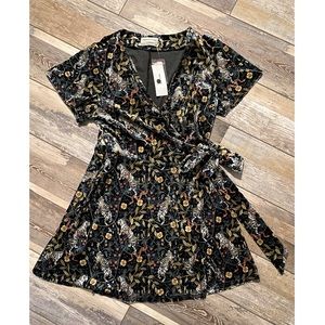 NEW! Urban Outfitters Velvet Wrap Dress with Subtle Tiger Details